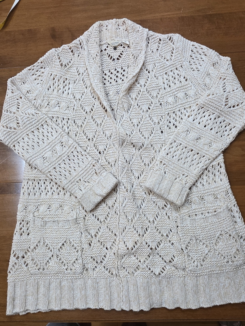 Lucky Brand Cream Openwork Shawl Collar Cardigan